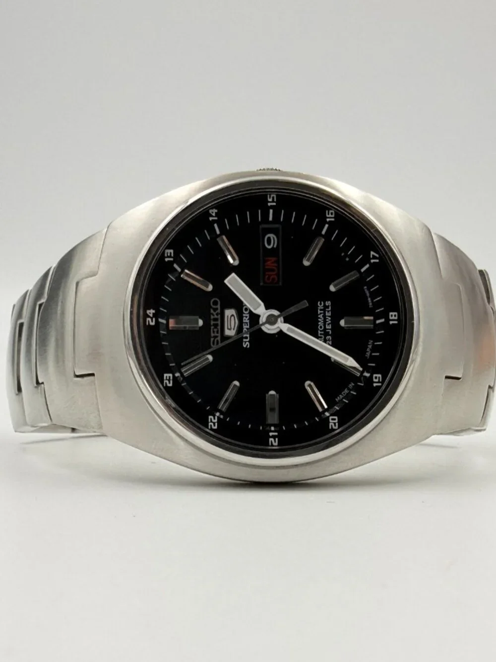 Seiko 5 Superior Blue Chevron Dial Stainless Steel Cushion Case Automatic Watch